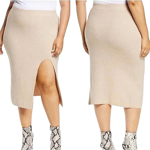 Leith Dresses & Skirts - Leith Tan Split Sweater Midi Skirt